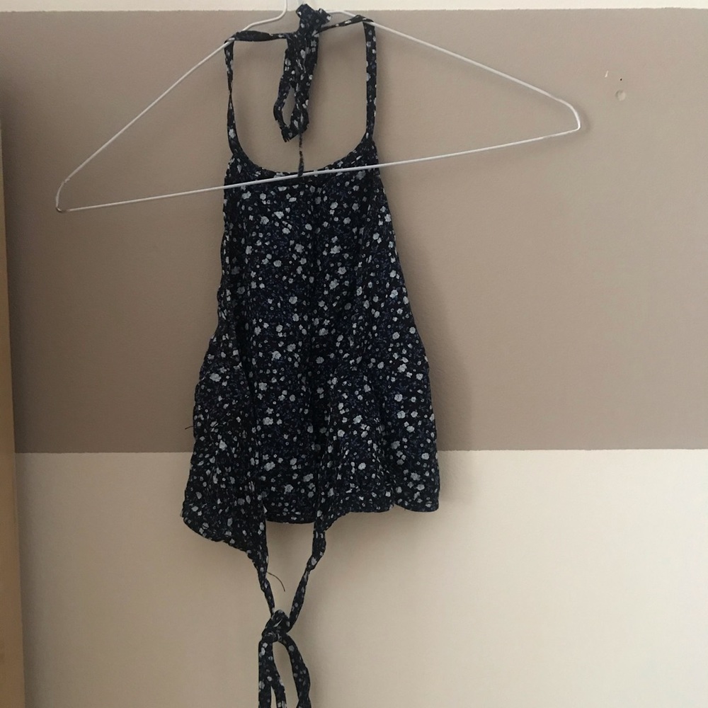 Garage -Women’s Black Floral Tie Back Crop Top -XS